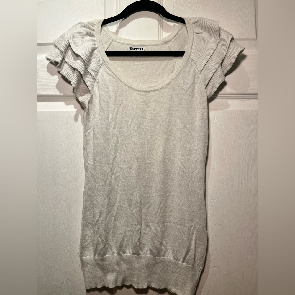 Express White Ruffle Sleeve Top
